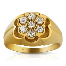 10K Solid Gold Mens flower Diamond Ring 0.3 Ctw