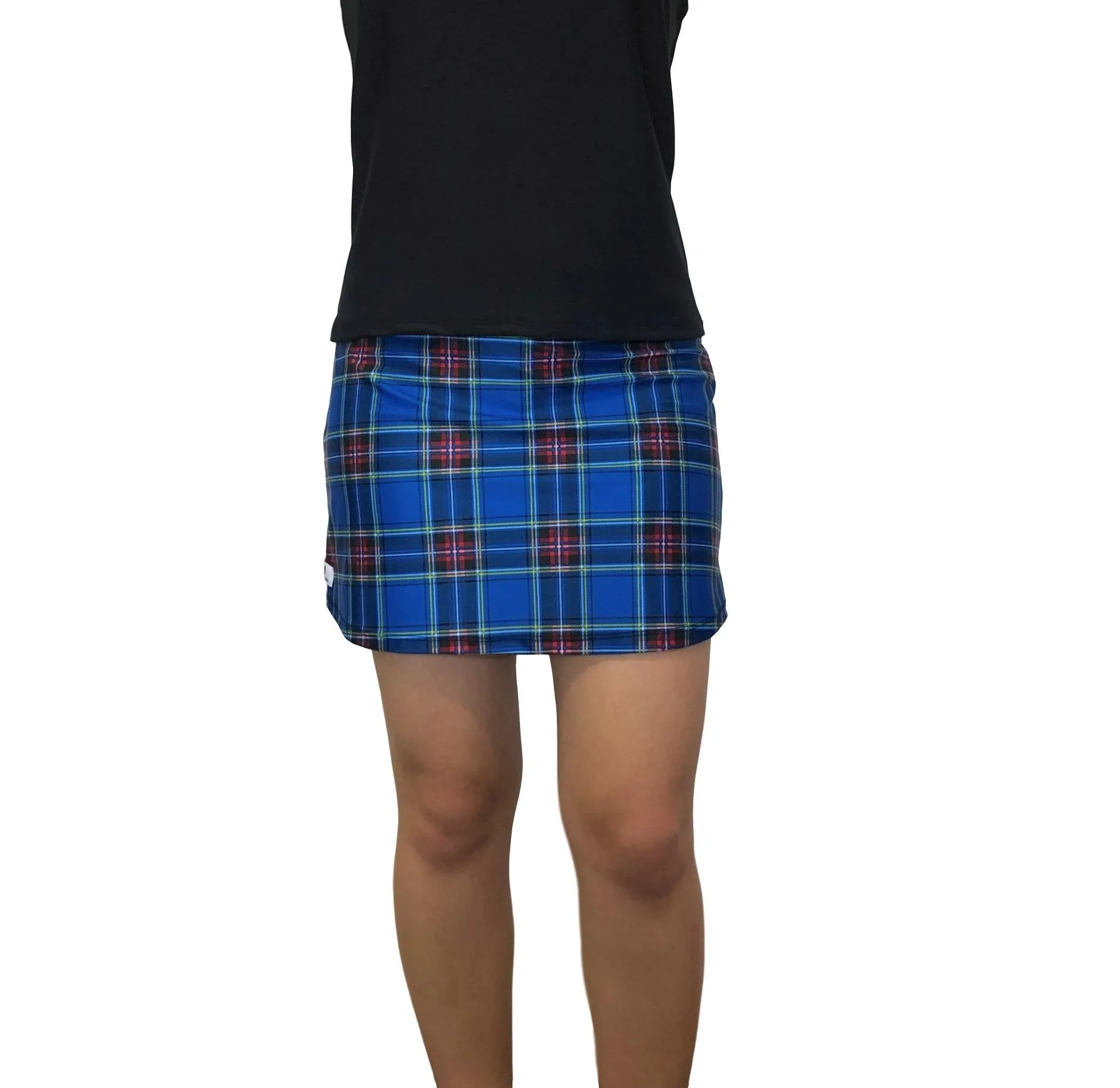 Blue and Black Plaid Print Athletic Slim Golf Skort