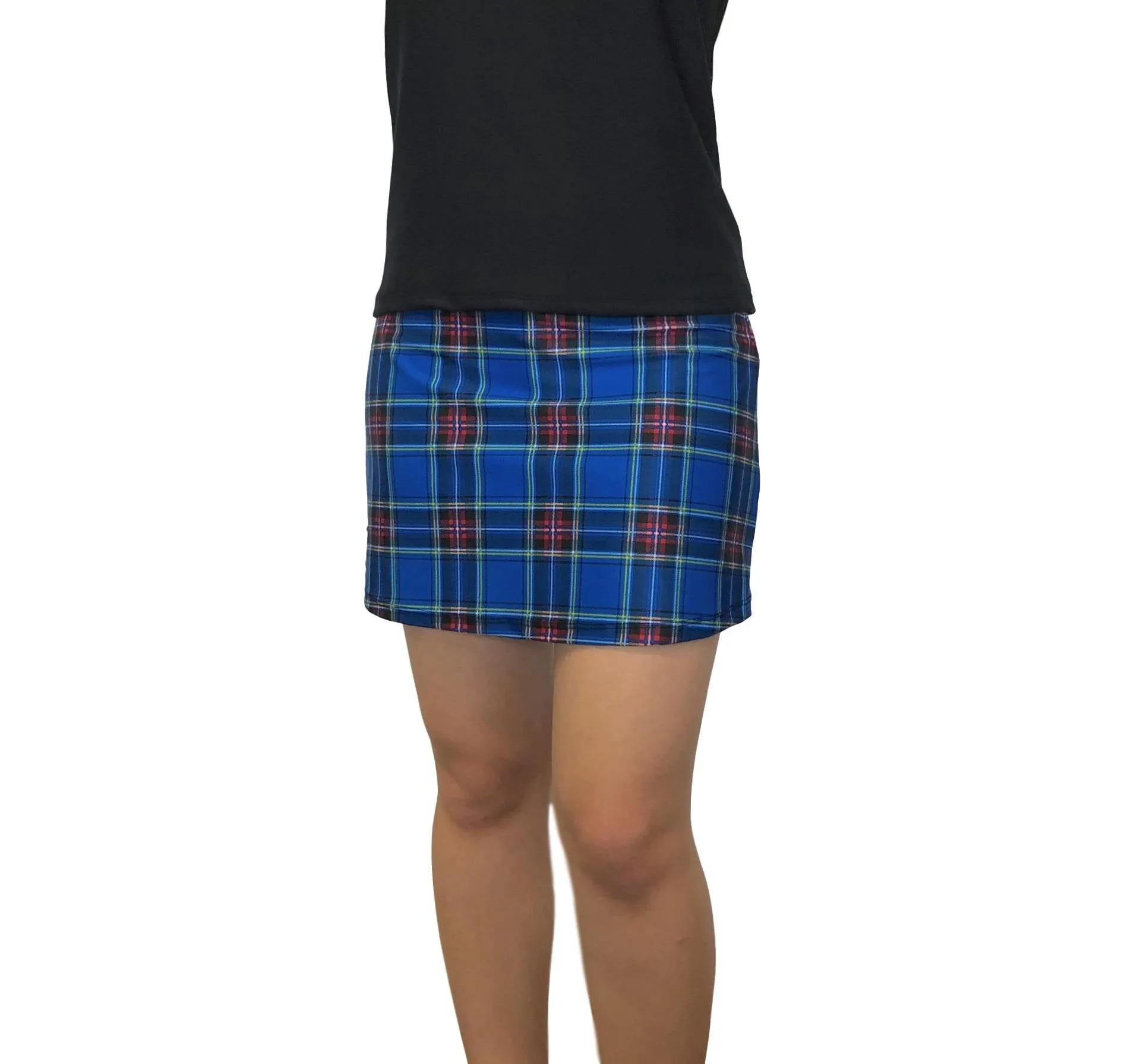 Blue and Black Plaid Print Athletic Slim Golf Skort