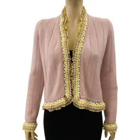 CHANEL 04C Pink Cashmere Cable Knit Crochet Jacket Size 42 | 8