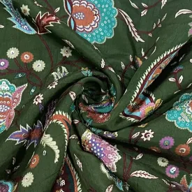 Classic Olive Green Multicolor Floral Sequins Embroidery Dola Silk Fabric