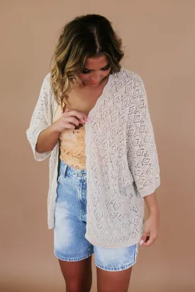 Crochet Open Front Cardi, Oatmeal