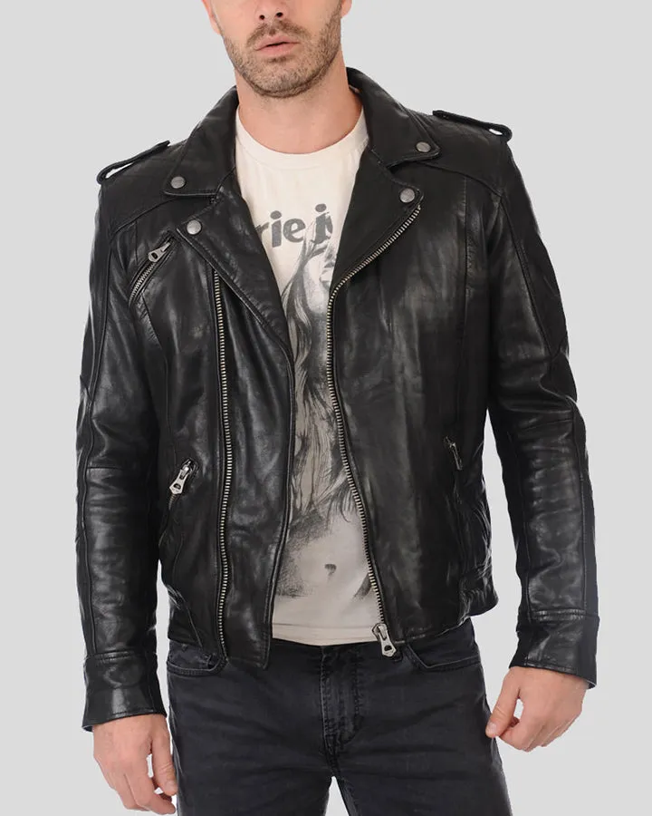 Gregor Black Biker Leather Jacket