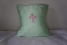 Holy Cross Embroidered Satin Pillow by Shiloh Sagapolu