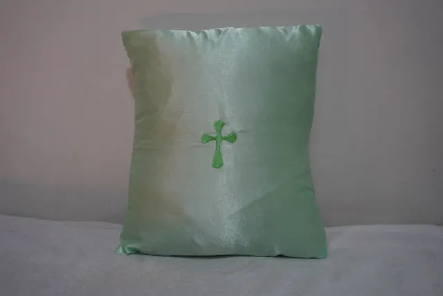 Holy Cross Embroidered Satin Pillow by Shiloh Sagapolu