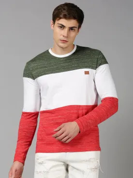 Men Multicolor Color Blocked Organic Cotton Long Sleeve Regular Fit Casual T-Shirt